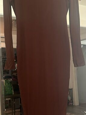 naked wardrobe Long Sleeve Bodycon Dress in Rust Brown